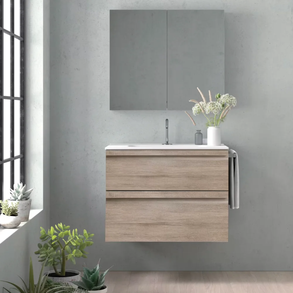 Mueble Natalia Suspendido 2 Cajones Color Nº 15 Madera 800 mm con Lavabo Plus