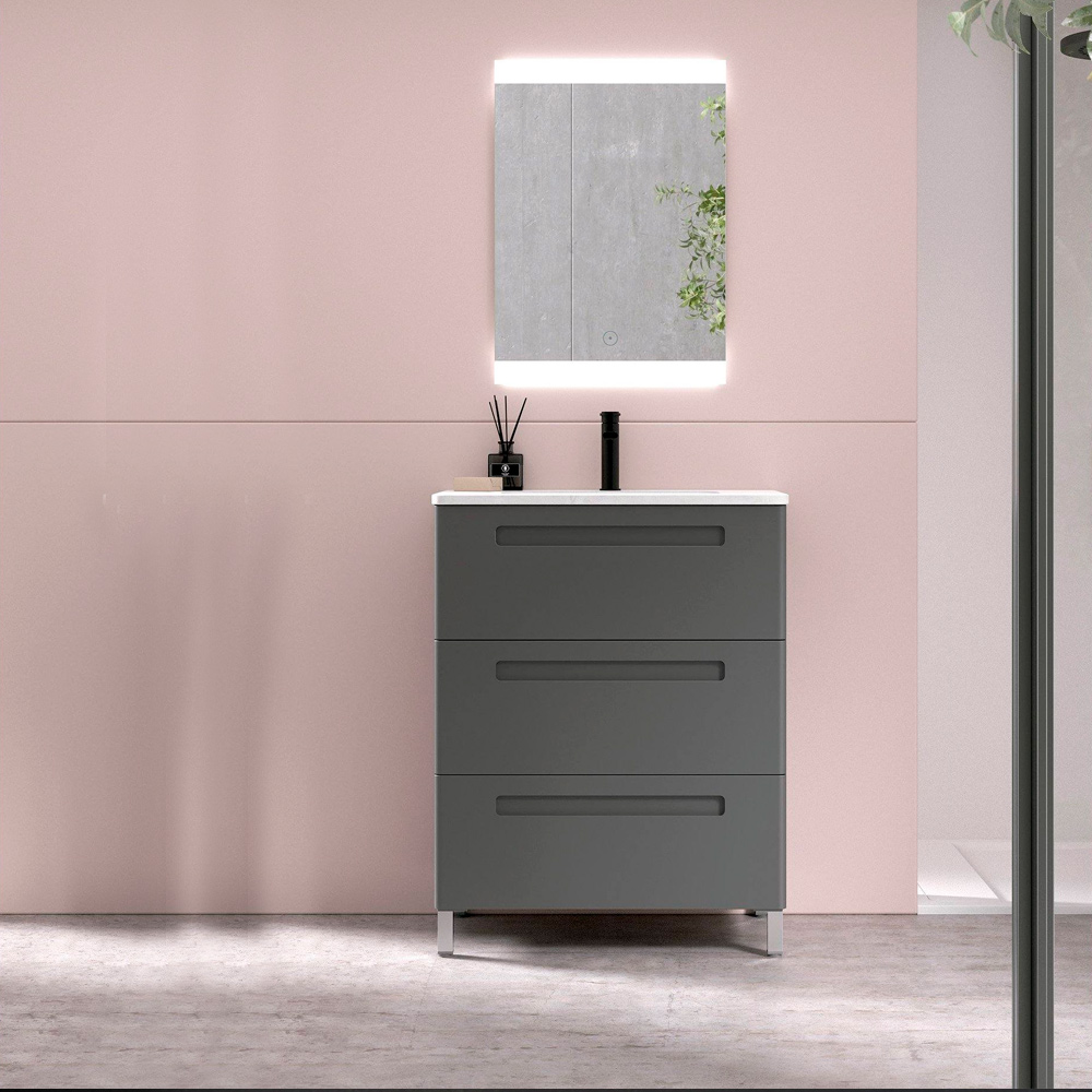 Mueble París con Patas 3 Cajones Color Nº 51 Grafito 1000 mm con Lavabo Plus