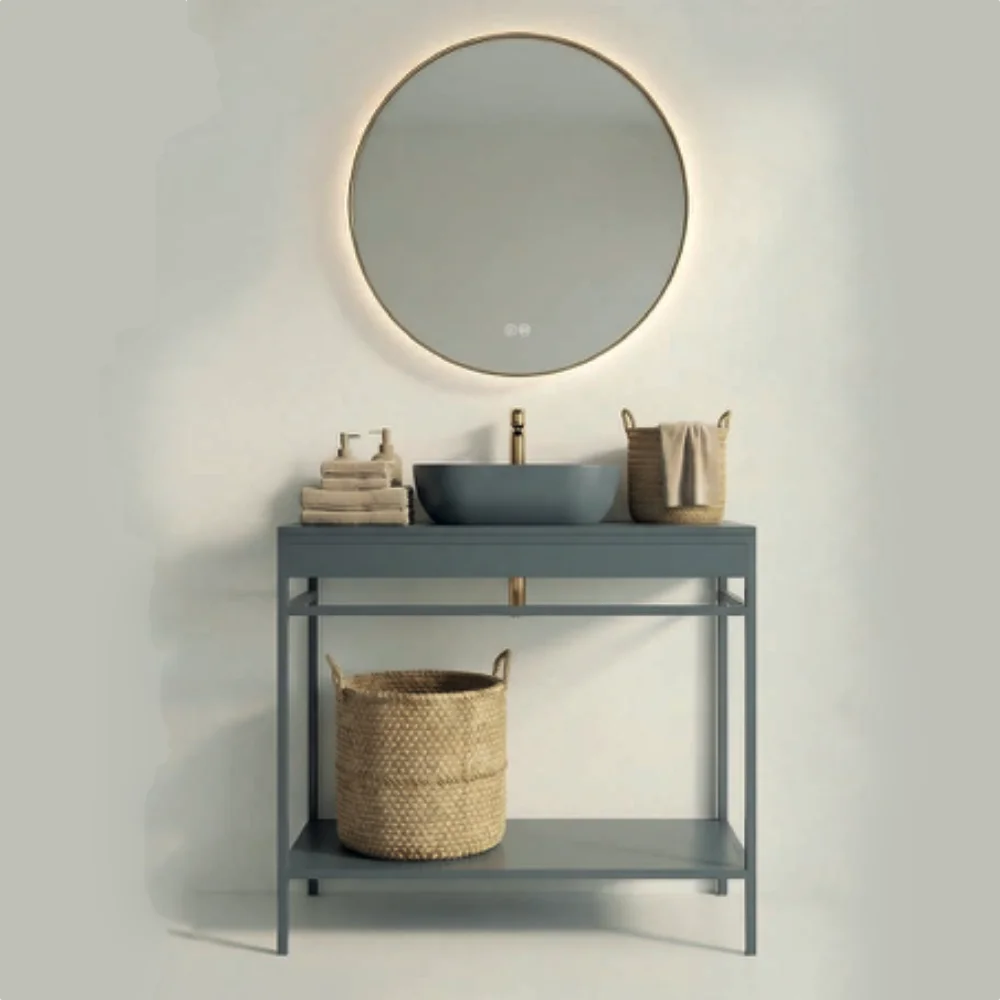 Mueble Frida Estructura Color K-Azul Faldón y Estante Bajo + Encimera Lacada  + Lavabo 800MM