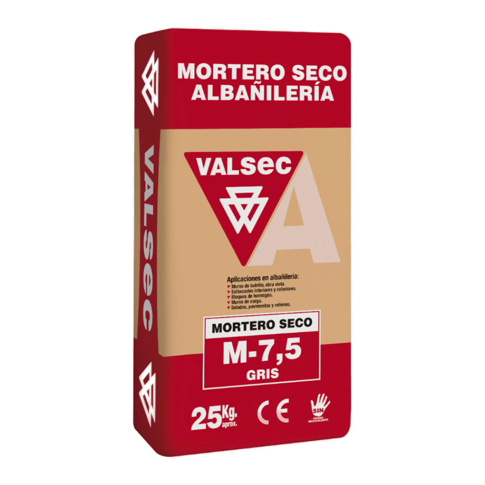 Saco Mortero Valsec M-7,5 Gris 25 Kg