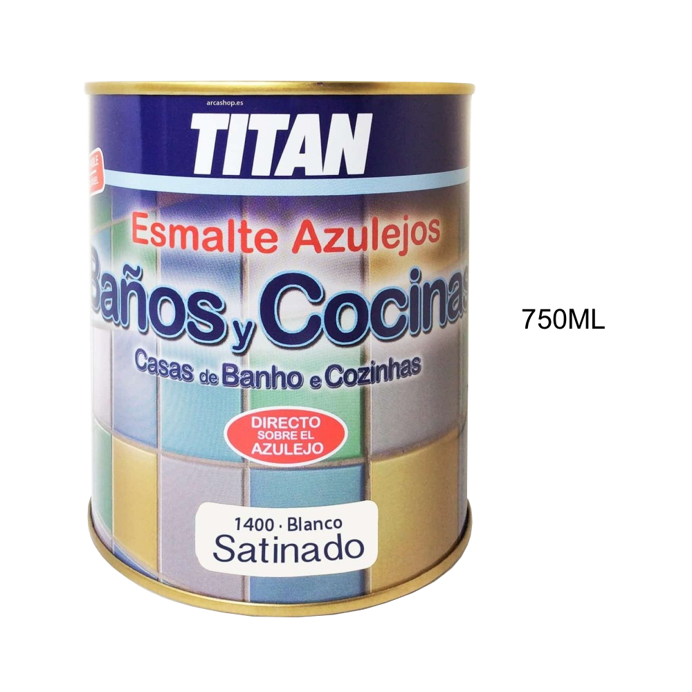 Titan Esmalte Azulejos Cocinas y Baños Blanco Satinado 02E 750 ml