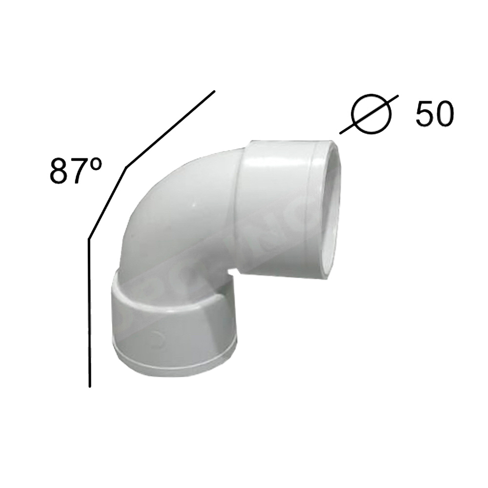 CodoPVC blanco Hembra- Hembra 87º 50mm 