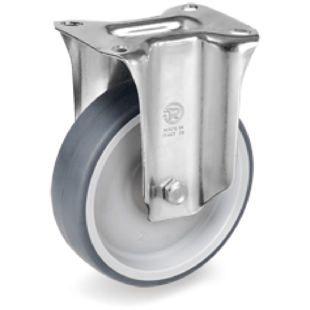 Rueda Fija de Goma Gris Anti-Huella con Cojinete Serie 71