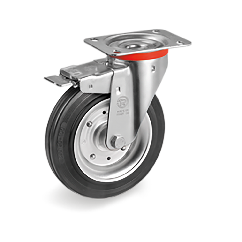 Rueda Giratoria de Goma Negra Estandar con Freno Serie 53