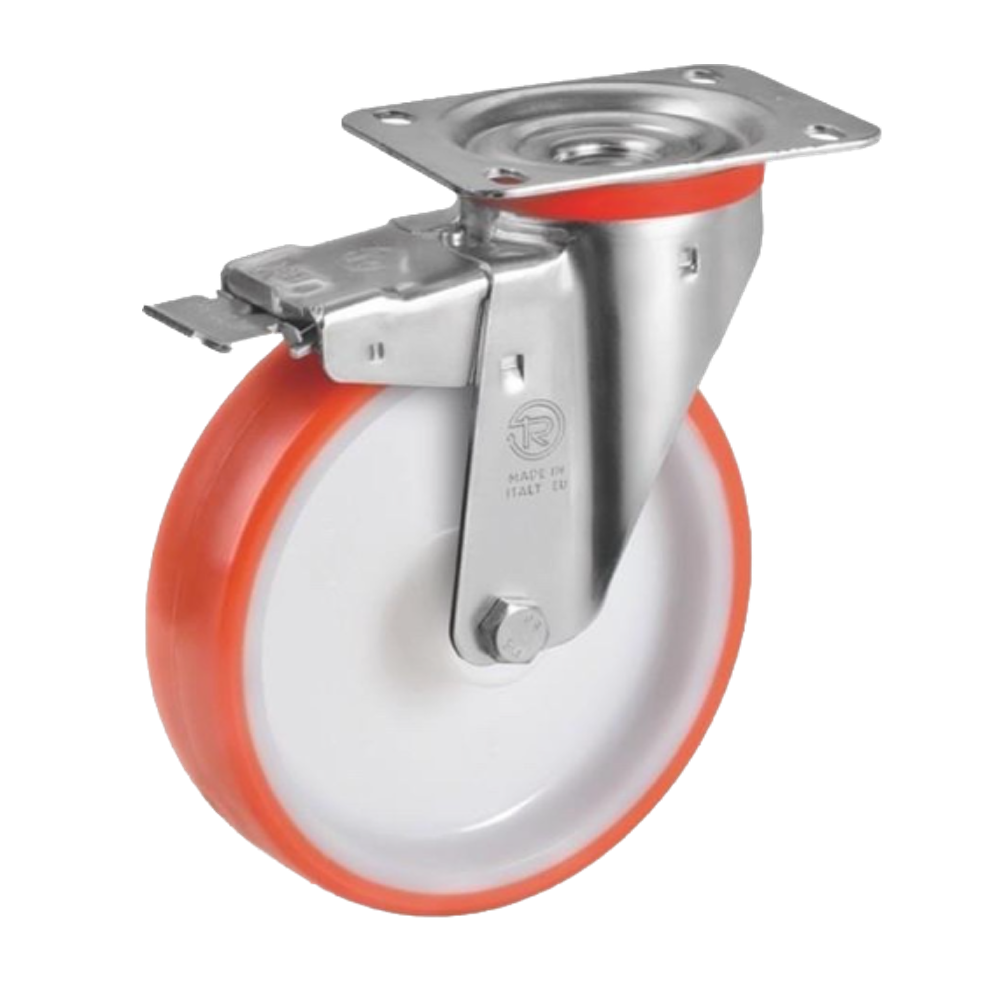 Rueda Giratoria de Poliuretano Naranja con Freno Serie 60
