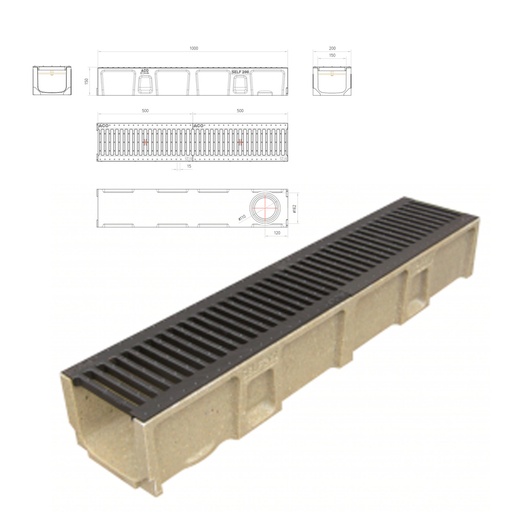 [SUM-23] Canal Aco Self 200 + Rejilla Pasarela  Fundición 1000x200x150 mm Ref. C0150003