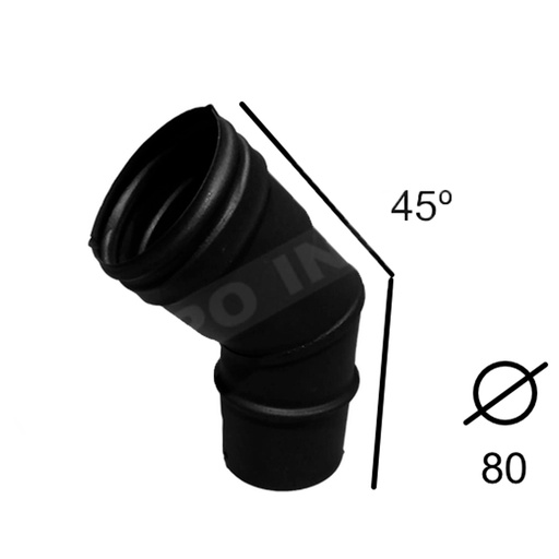 [INOX-52] Codo Vitrificado Negro 45º 80 mm  (CVNM31045)