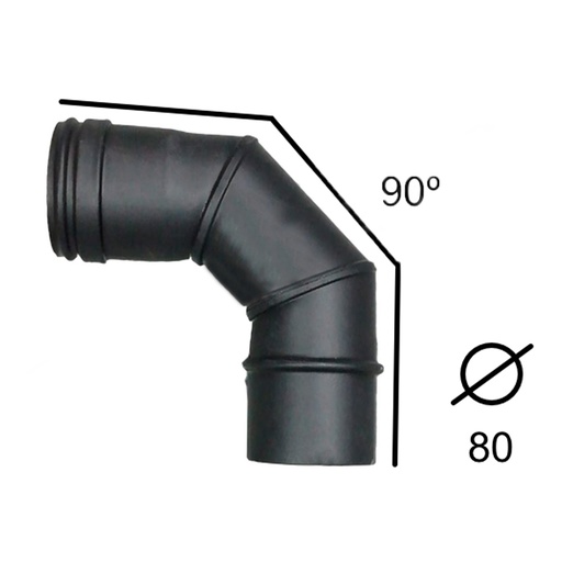 [INOX-53] Codo Vitrificado Negro 90º 80 mm (CVNM21090)