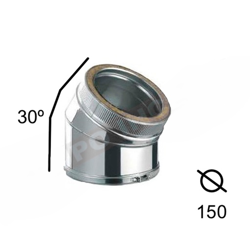 [INOX-63] Codo Inoxidable Doble pared 150 mm 30º (CDPIEL30)