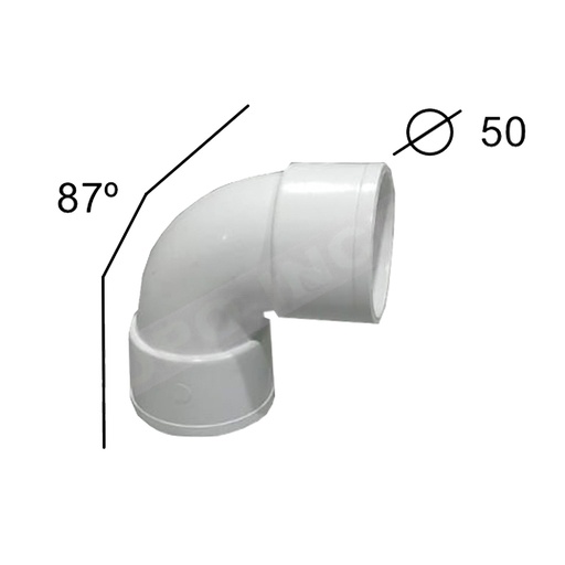 [COD50-87B] CodoPVC blanco Hembra- Hembra 87º 50mm 