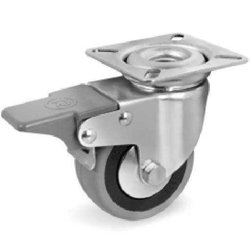 [RUE-25] Rueda Giratoria de Goma Gris Anti-Huella con Freno  80x24 mm Serie 37 Ref: 378103