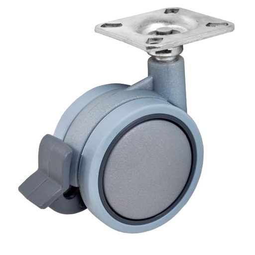 [RUE-P86] Rueda Giratoria Pareada de Poliamida Gris con Freno Serie 34