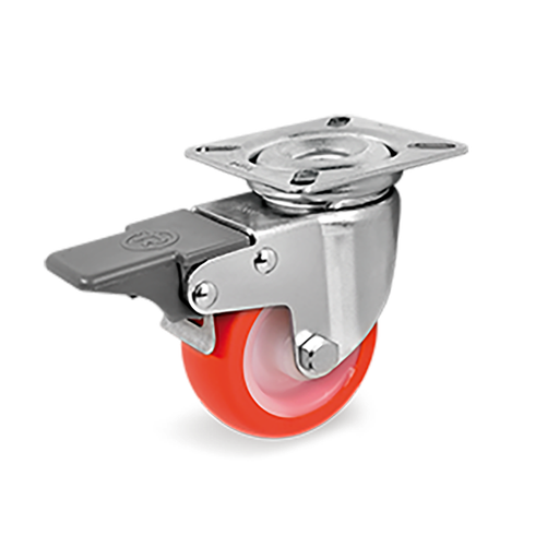 [RUE-16] Rueda Giratoria de Poliuretano Termoplástico Naranja con Freno 60x25 mm Serie 36