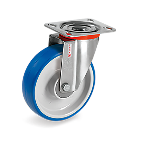 [RUE-P02] Rueda Giratoria de Poliuretano Azul con Cojinete Serie 61