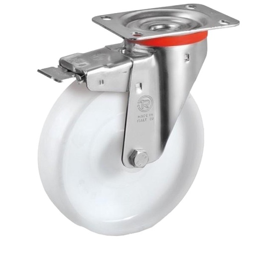 [RUE-P77] Rueda Giratoria Mono-Bloque Blanca con Freno Serie 68