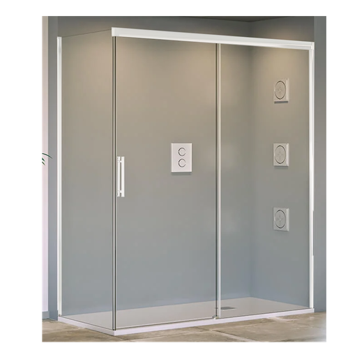 [ECO-P034] Frontal para Ducha Tuvalu + Lateral Fijo 1950 mm Perfil Blanco