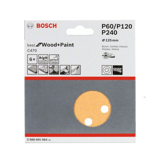 [BOSCH-148] Hojas de Lija Excéntrica Best Wood 125 mm 8 perf. (6 ud)