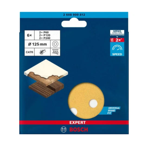 [BOSCH-148] Hojas de Lija Excéntrica Best Wood 125 mm 8 perf. (6 ud)
