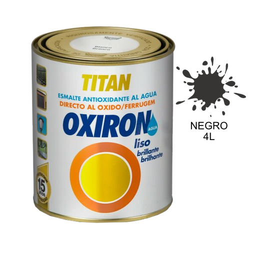[TITAN-830] Oxiron Esmalte Brillante Al Agua Antioxidante Liso 4 Litros Negro