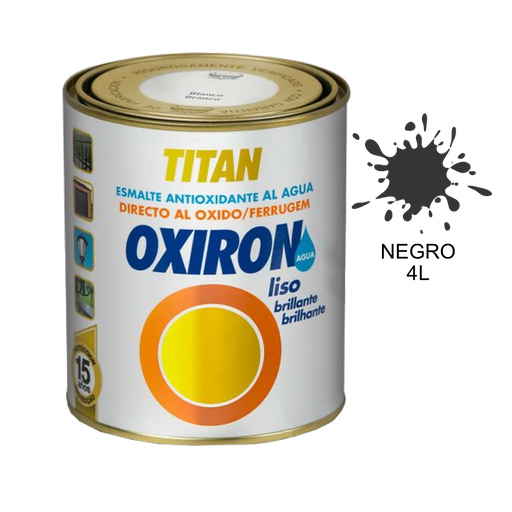 [TITAN-830] Titan Esmalte Brillante Al Agua Antioxidante Oxiron Liso 4 l Negro Ref: 02L